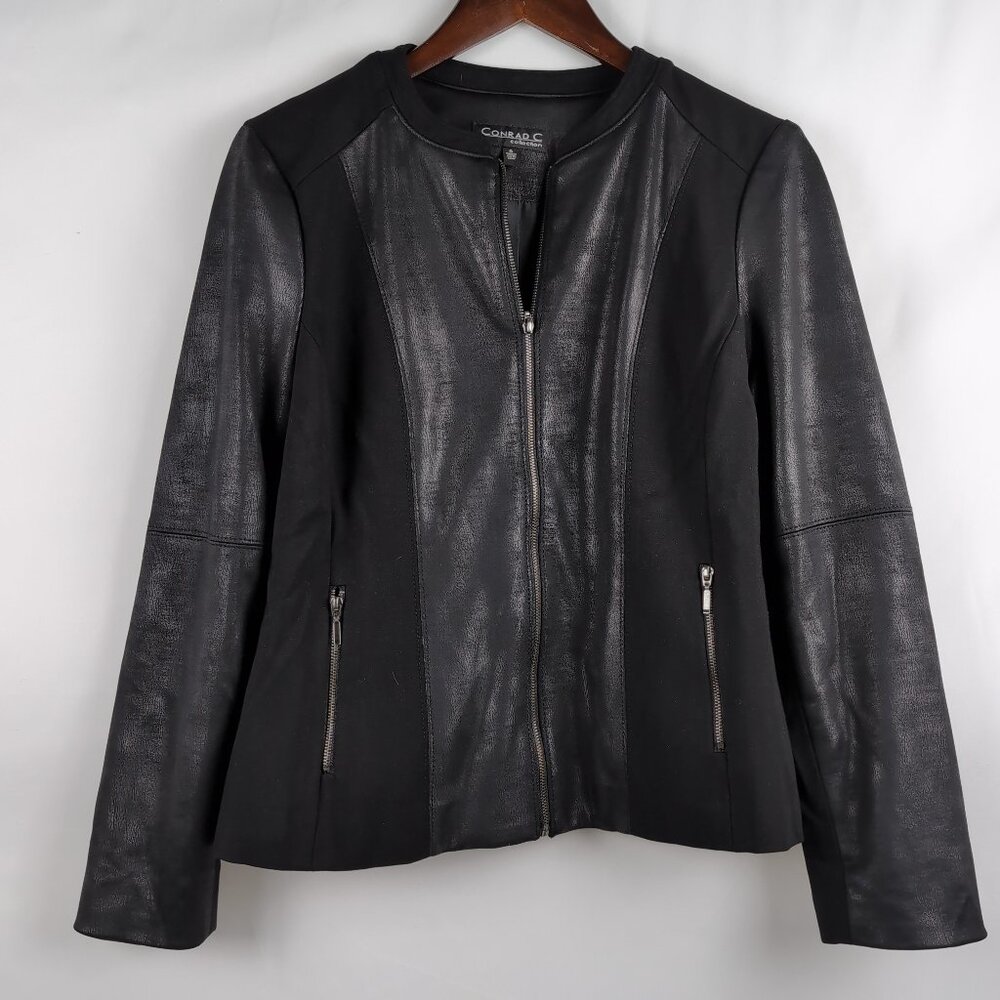 Conrad C Collection Women's Black Zip Up Jacket w/ Zipper Pockets, Size 6